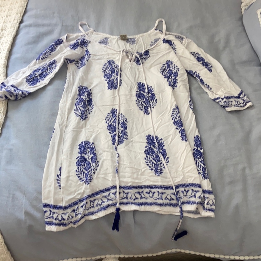 Devi white and blue summer dress size S